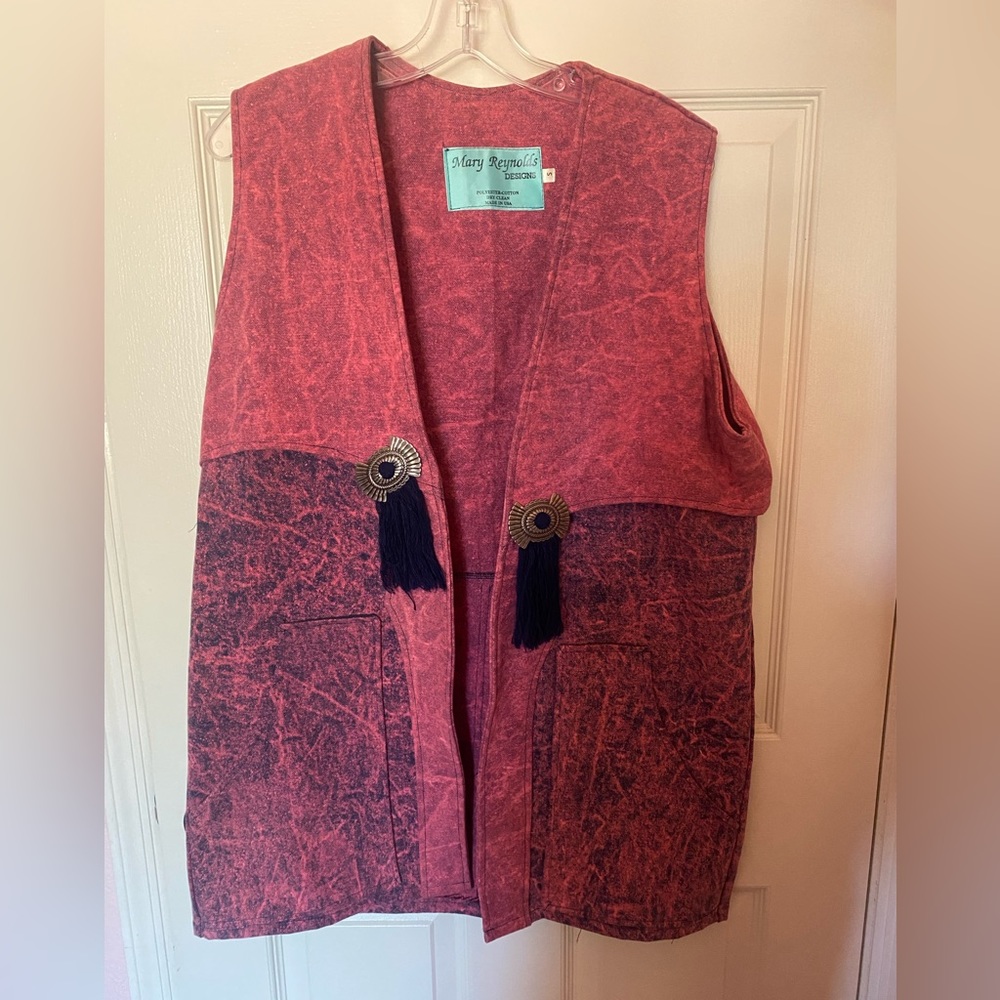 Mary Reynolds Designs Distressed Western Eclectic Vest Tassels size S
